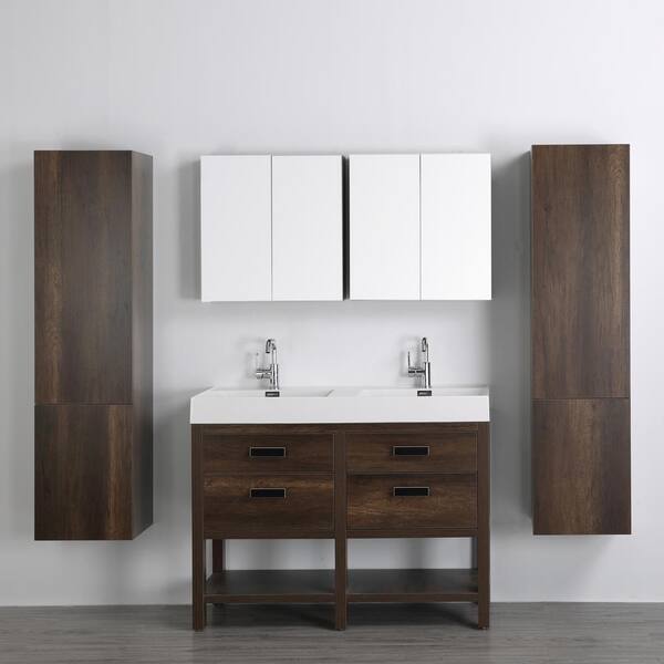 Streamline 47.2 in. W x 32.3 in. H Bath Vanity in Brown with Resin Vanity Top in White with White Basin and Mirror