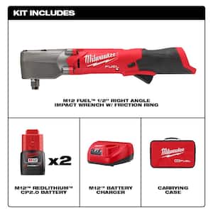 M12 FUEL 12V Lithium-Ion Brushless Cordless 1/2 in. Right Angle Impact Wrench Kit with Two 2.0 Ah Batteries