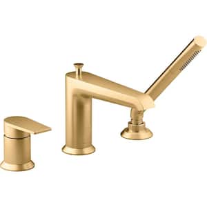 Hint Single-Handle Deck-Mount Roman Tub Faucet with Handshower in Vibrant Brushed Moderne Brass