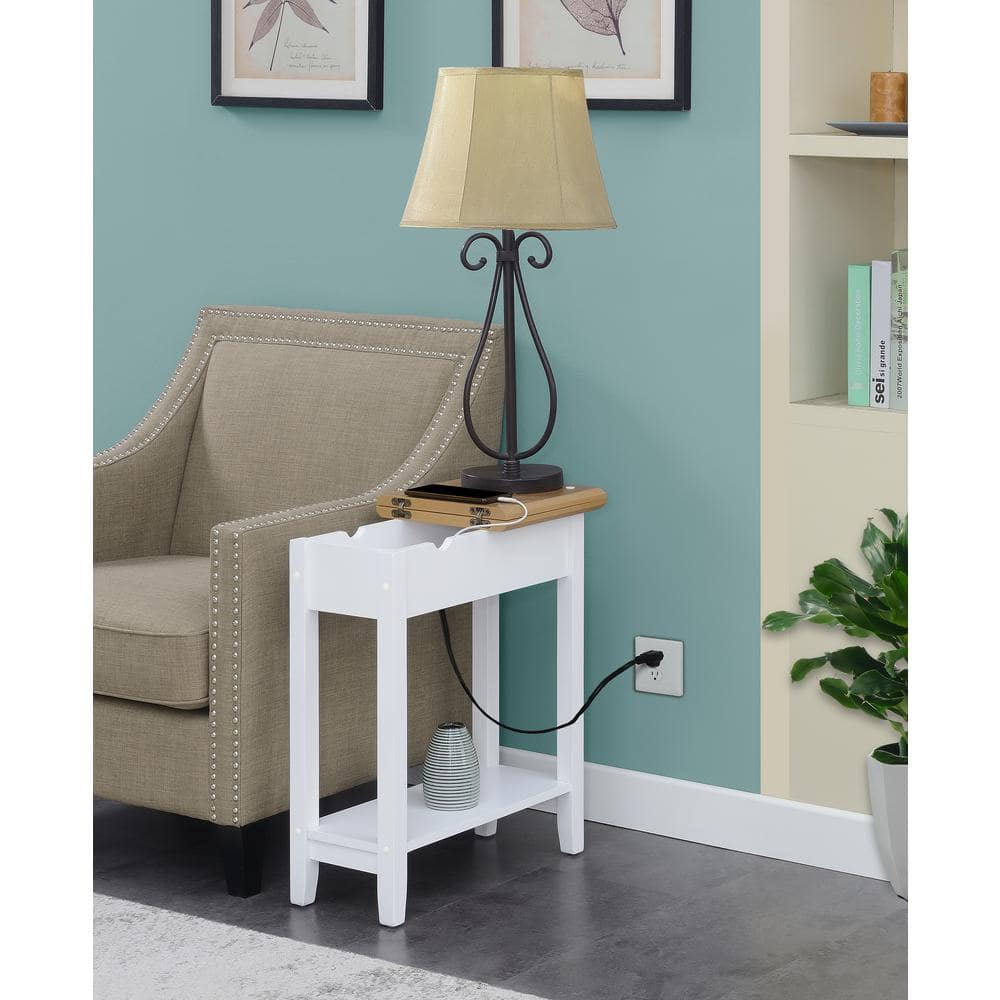 Driftwood and White Flip Top End Table with Charging Station