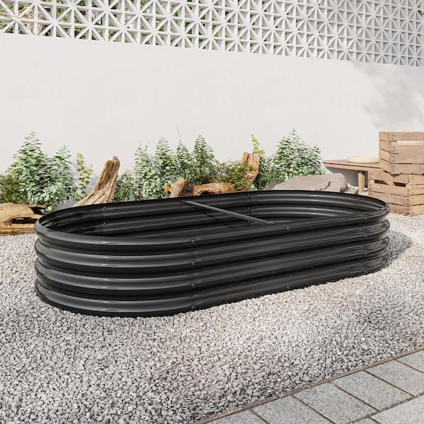 6.5 ft. x 3 ft. x 1 ft. Black Metal Raised Garden Bed, Oval Raised Planter for Growing Flowers, Vegetables, Herbs