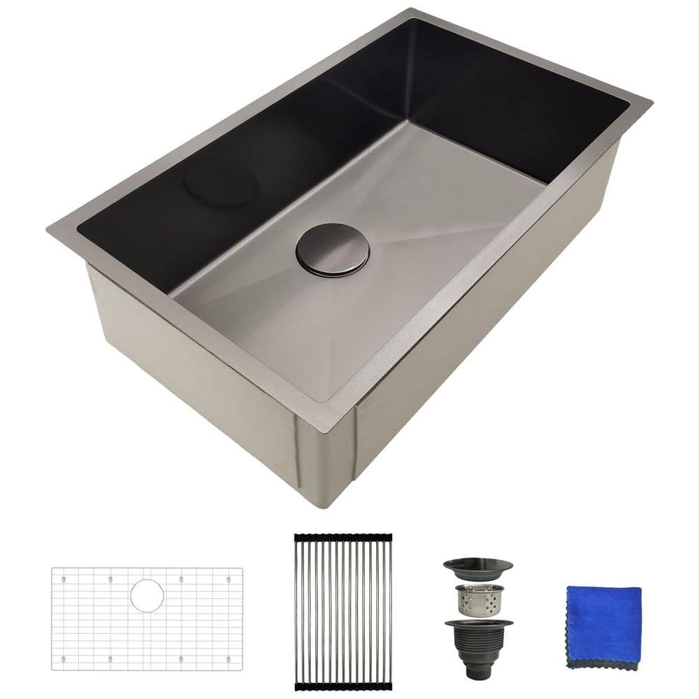 30 in. x 18 in. Undermount Brushed Single Bowl 16 Gauge Black Stainless Steel Kitchen Sink with Drain Kit price history on PriceWatchPro