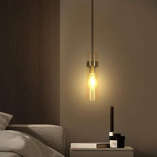 1-Light Nickel Shaded Mini Pendant Light with Clear Glass Shade