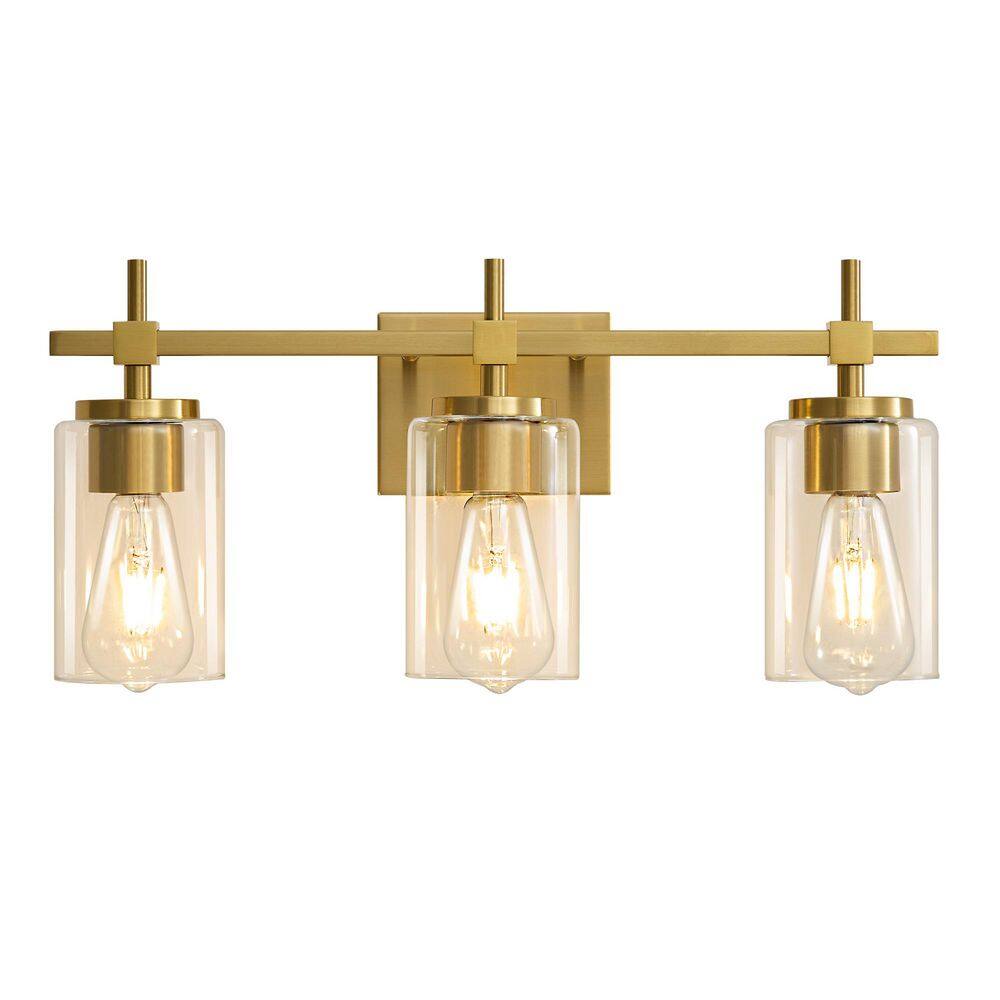20.07 in. 3 Light Gold Vanity Light with Clear Cylindrical Glass Shades Modern Bathroom Vanity Light Powder Room Light price history on PriceWatchPro