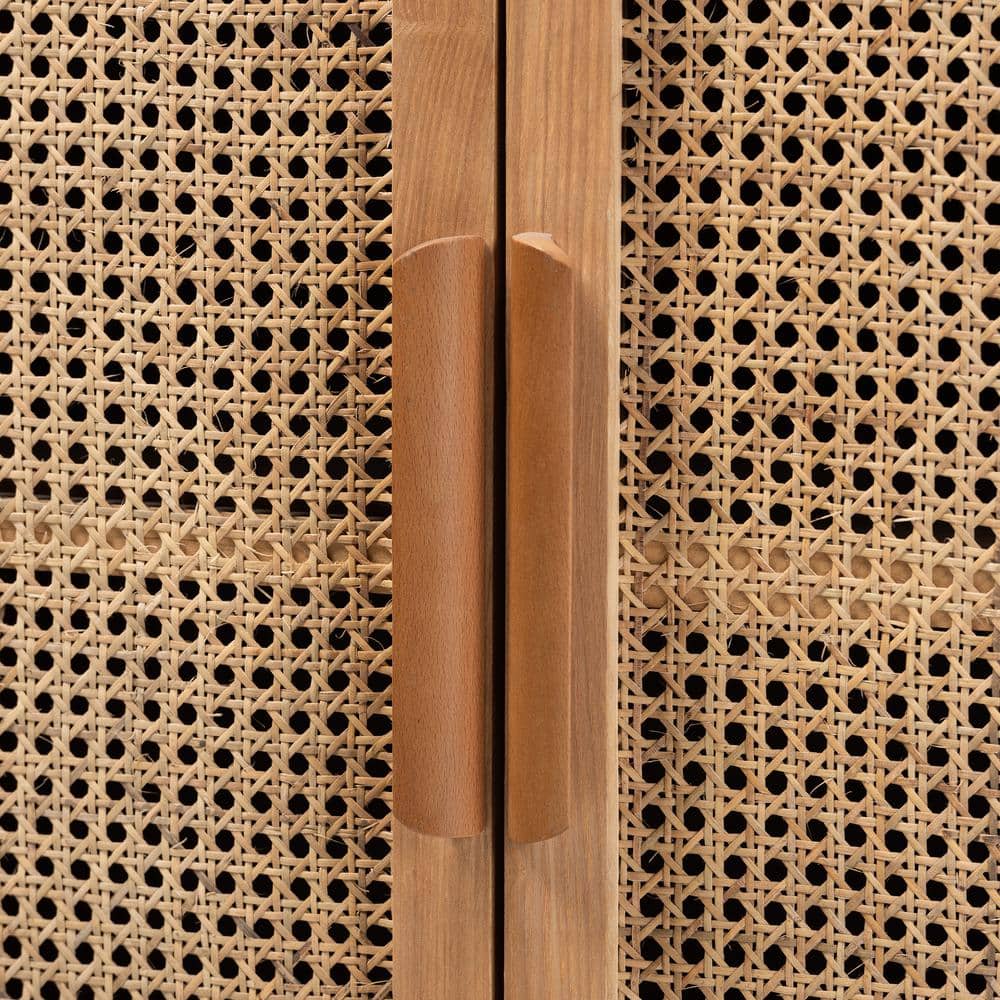 Alina Medium Oak and Rattan 2-Door Accent Storage Cabinet
