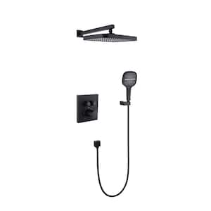 3-Spray with 2.5 GPM 13 in. Wall Mount Fixed and Handheld Dual Shower Head with Thermostatic Shower Valve in Matte Black