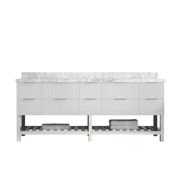 Willow Collections Catalina 84 in. W x 22 in. D x 36 in. H Double Sink Bath Vanity in White with 2 in. Carrara Marble Top