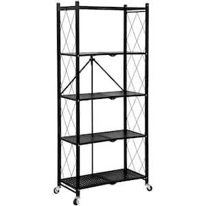 5-Tier Heavy Duty Foldable Metal Rack Storage Shelving Unit with Wheels Moving Easily Organizer Shelves Great, Black