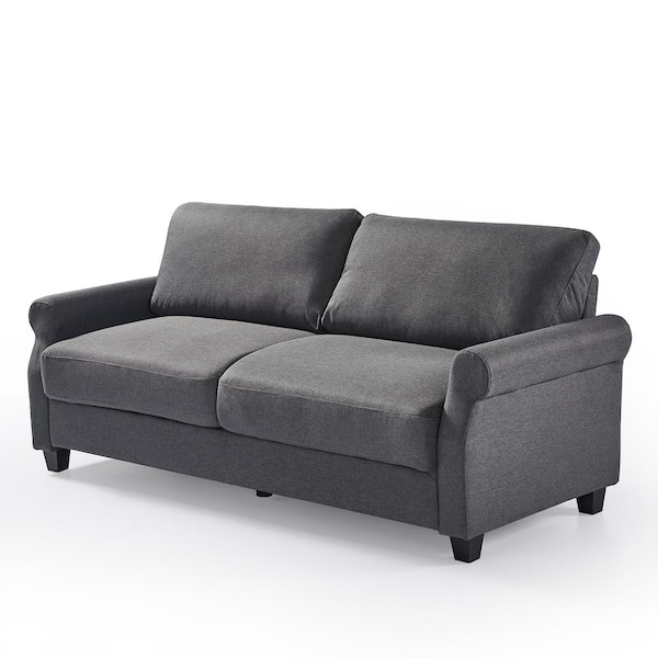 Zinus 78 in. Round Arm 3-Seater Sofa in Dark Grey