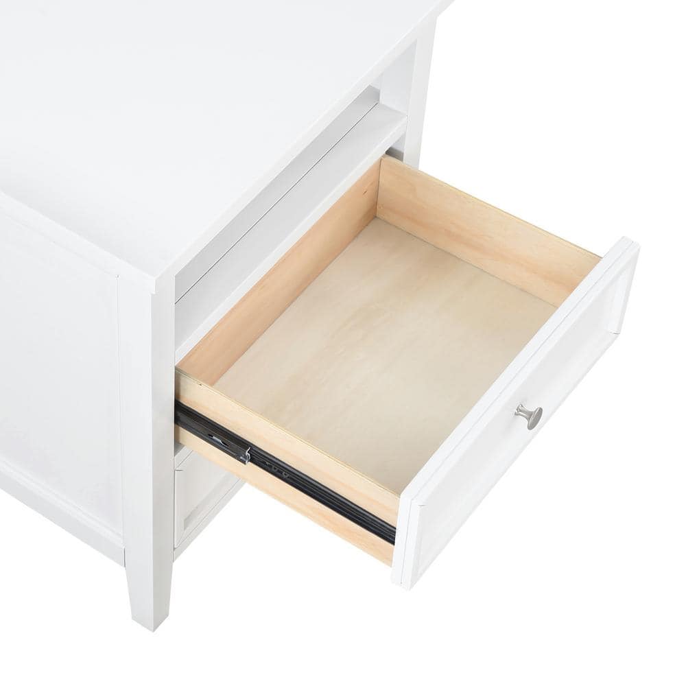 Walker White Poplar Wood 2-Drawer Nightstand with Nickel Knobs