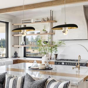 Posipatry 7-Watt 1-Light Matte Black and Plating Brass Integrated LED Pendant Light with Crystal Vintage Goldleaf