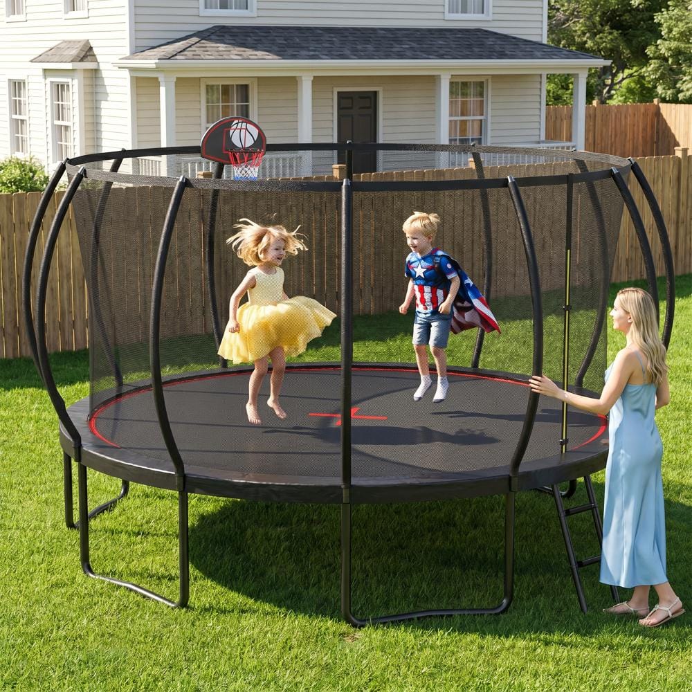 SUNRINX FLIPZA 16 ft. Black and Red Outdoor Trampoline ASTM/CPC