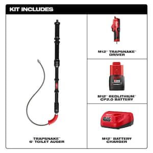 M12 Trap Snake 12-Volt Lithium-Ion Cordless 6 ft. Toilet Auger Kit and 1/2 in. x 6 ft. Toilet Auger Replacement Cable