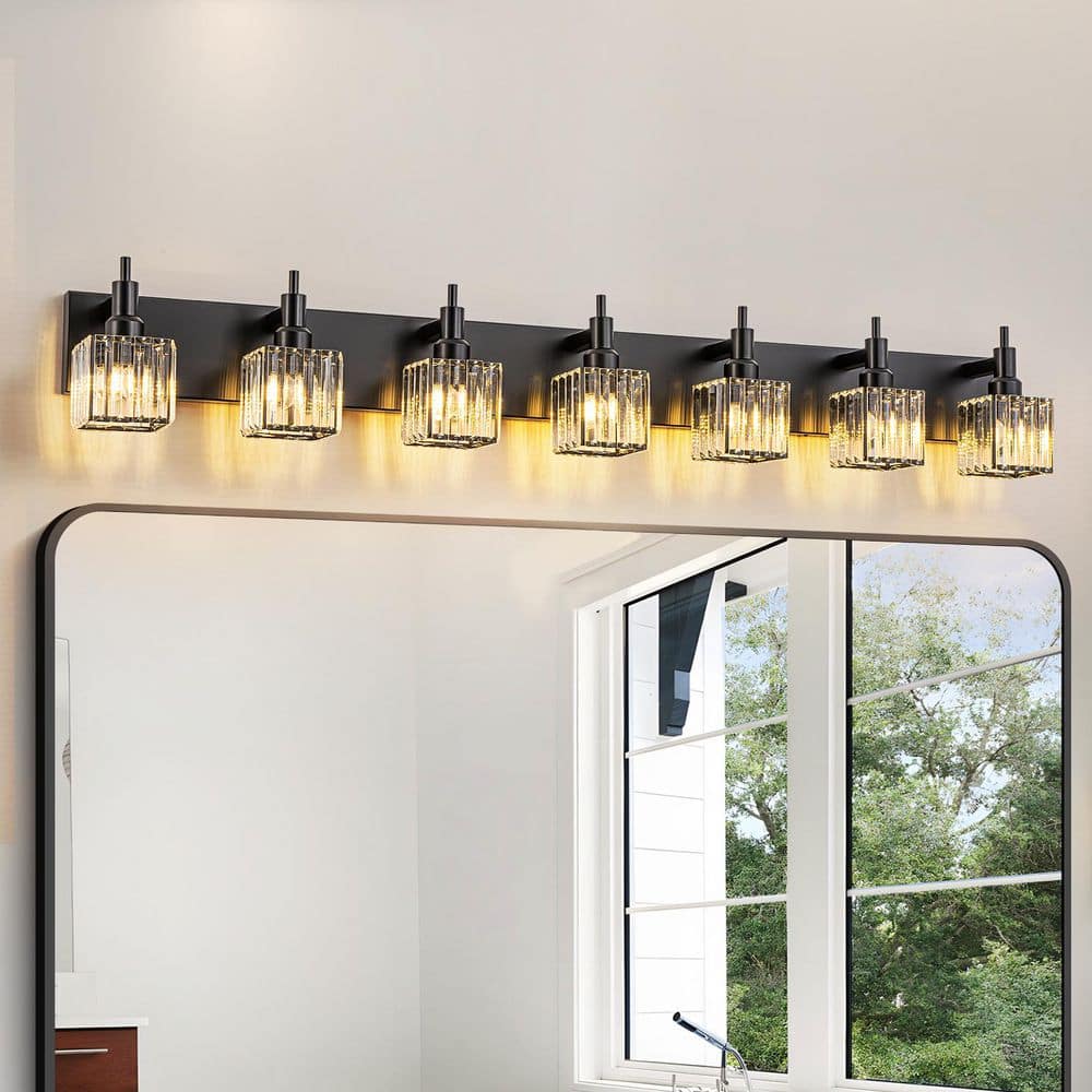 Orillia 51.18 in. 7-Light Modern Black Bathroom Vanity Light with Crystal Shades price history on PriceWatchPro