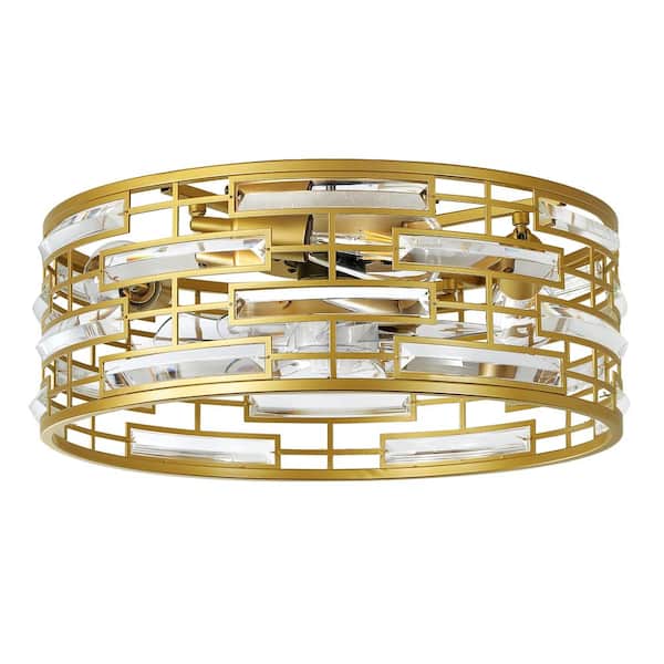 19 in. Indoor Metal Frame Modern Gold Grille Fandelier Ceiling Fan with Light and Remote Control 6-Speed Motor