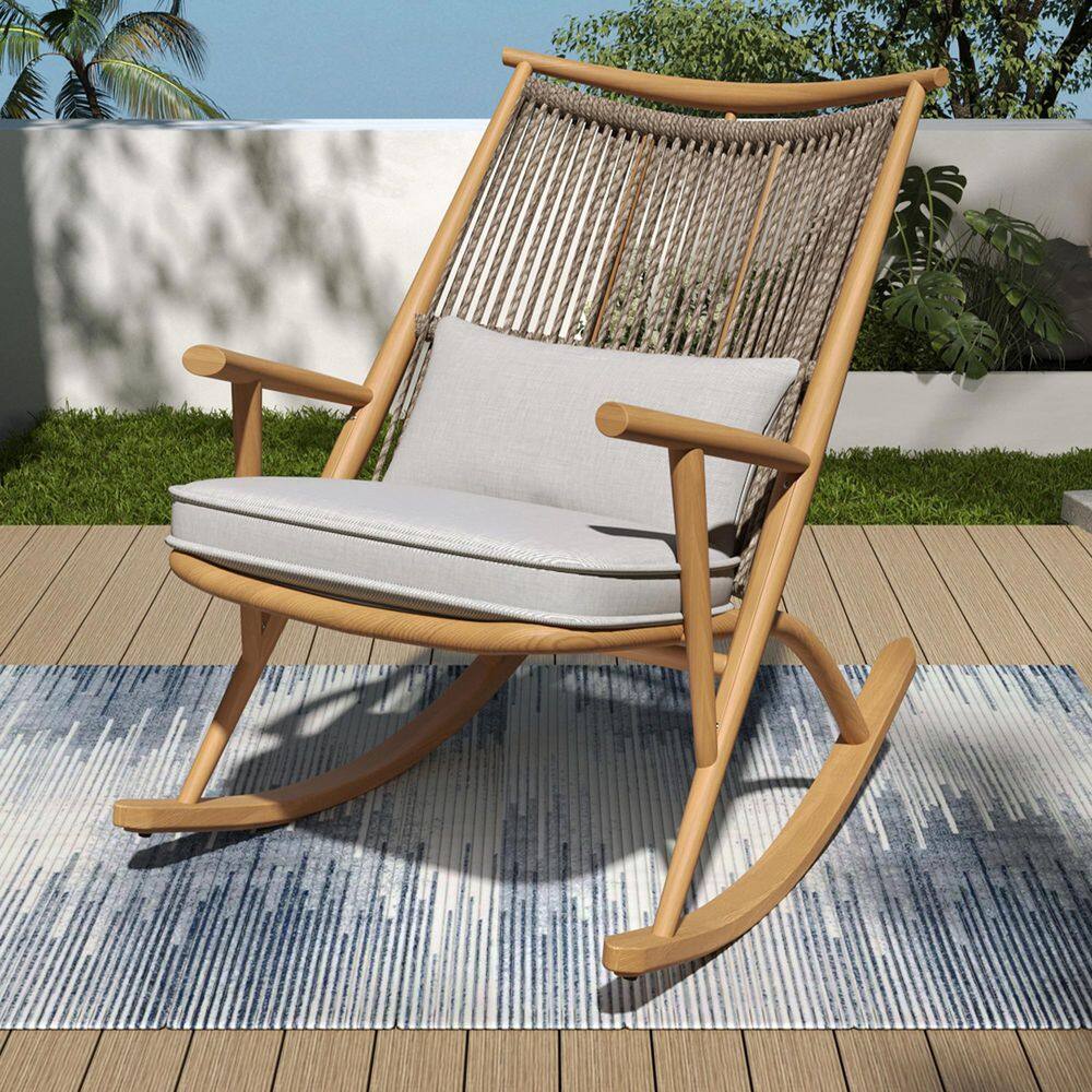 Maple Metal Outdoor Rocking Chair with Light Gray Cushion HDRC101-Maple ...