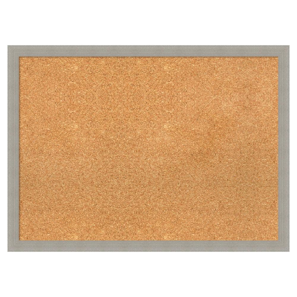 Amanti Art Woodgrain Stripe Grey Wood Framed Natural Corkboard 30 in. x ...