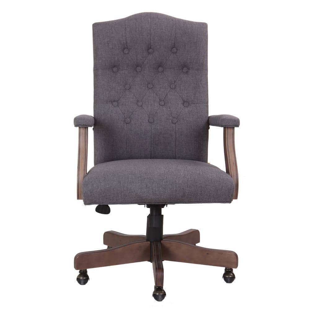 Slate Gray Fabric Executive Chair Driftwood Finish, Button Tufted Cushion S