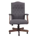 Slate Gray Fabric Executive Chair Driftwood Finish, Button Tufted Cushion Styling
