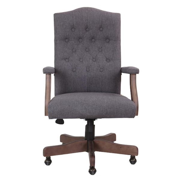BOSS Office Products Slate Gray Fabric Executive Chair Driftwood Finish, Button Tufted Cushion Styling