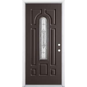 36 in. x 80 in. Providence Center Arch Left Hand Inswing Painted Smooth Fiberglass Prehung Front Door w/ Brickmold