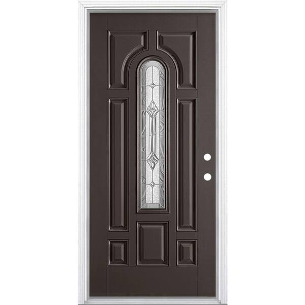 Masonite 36 in. x 80 in. Providence Center Arch Left Hand Painted Smooth Fiberglass Prehung Front Door w/ Brickmold, Vinyl Frame