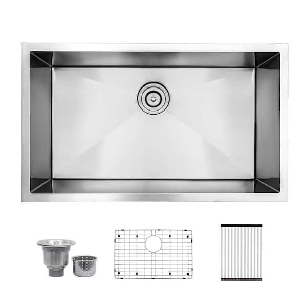32 in. Undermount 18 Gauge Stainless Steel Kitchen Sink with Roll Out Dry Rack and Bottom Grid