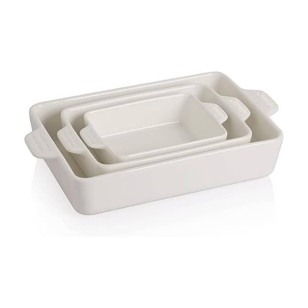 Ceramic Rectangular Bakeware Set Oven-Safe Lasagna Pan Casserole Dish White with Handles 1 Set