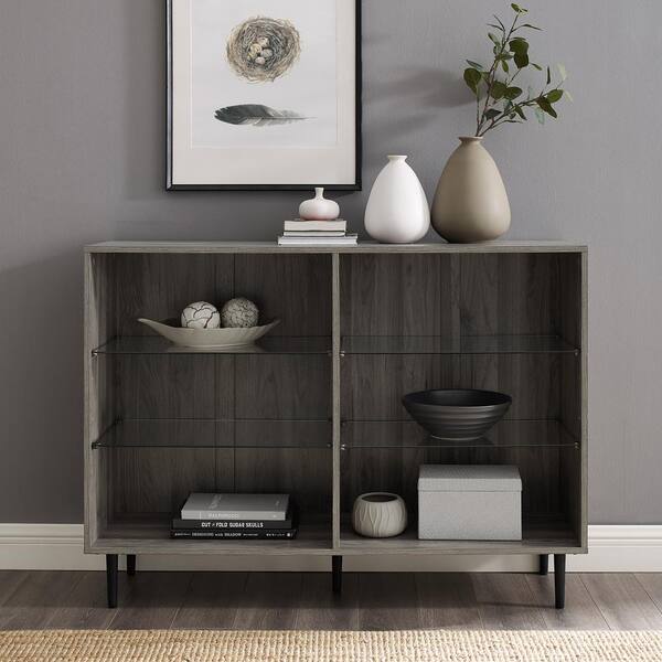 Walker Edison Furniture Company 34 in. Slate Gray Wood 6-shelf Standard Bookcase with Adjustable Shelves