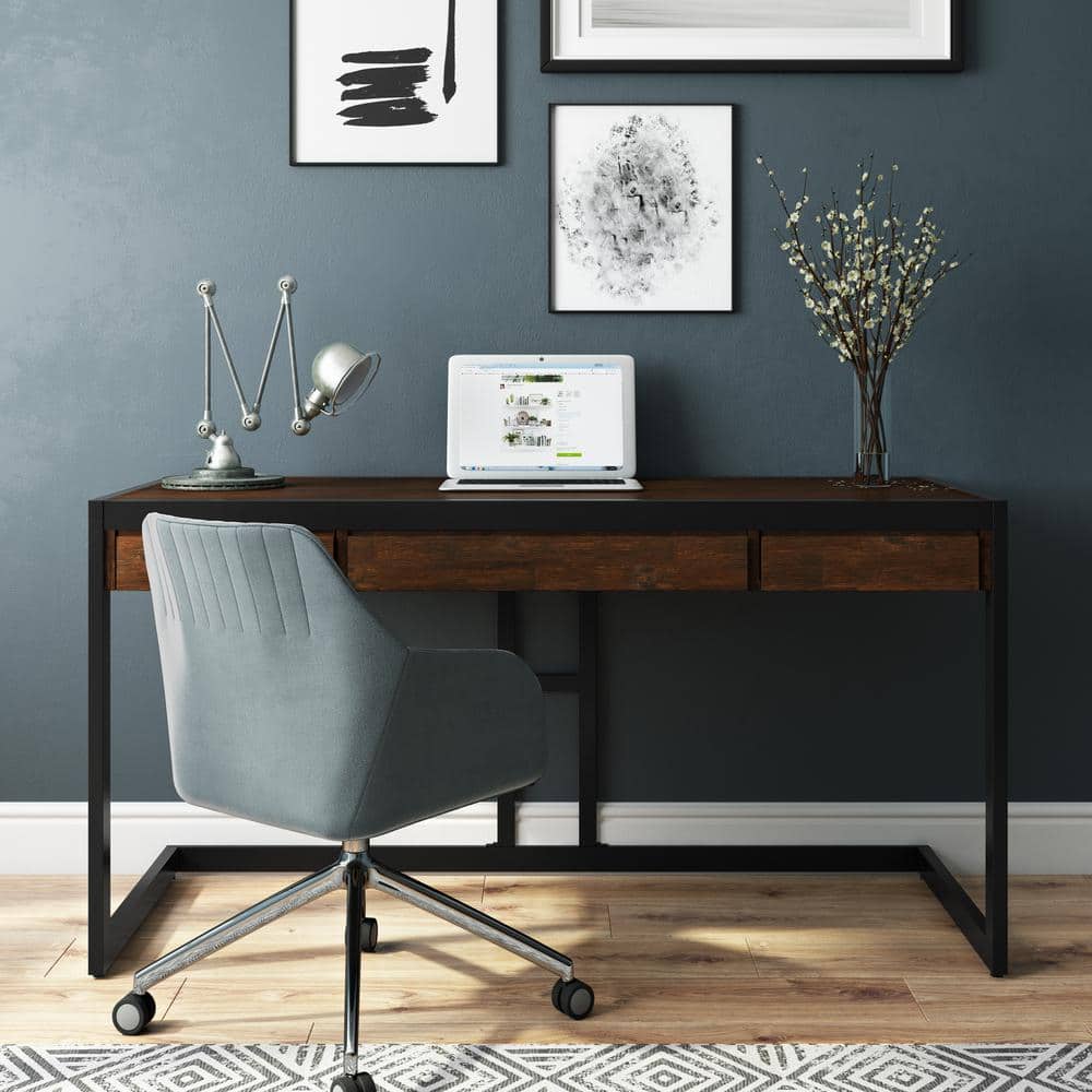 Erina Farmhouse Brown Solid Acacia Wood Desk with Keyboard Tray
