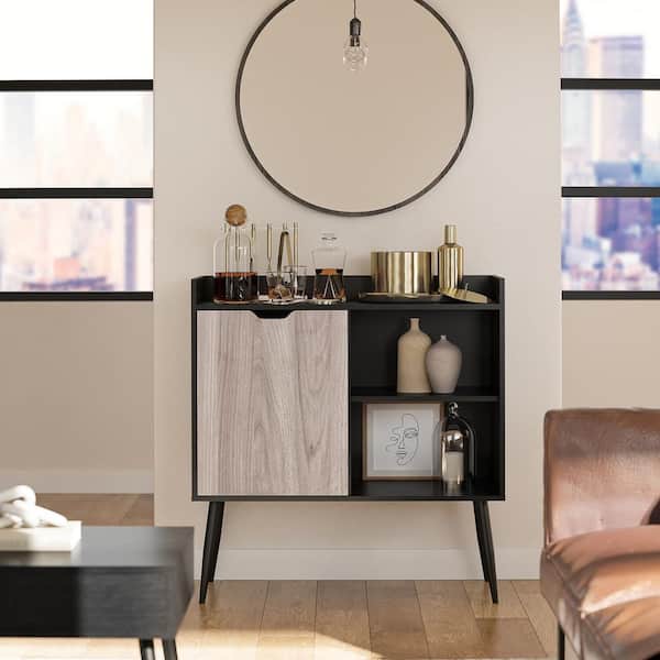 Ameriwood Home Malone, Black Oak, 16in H, Bar Storage with 2