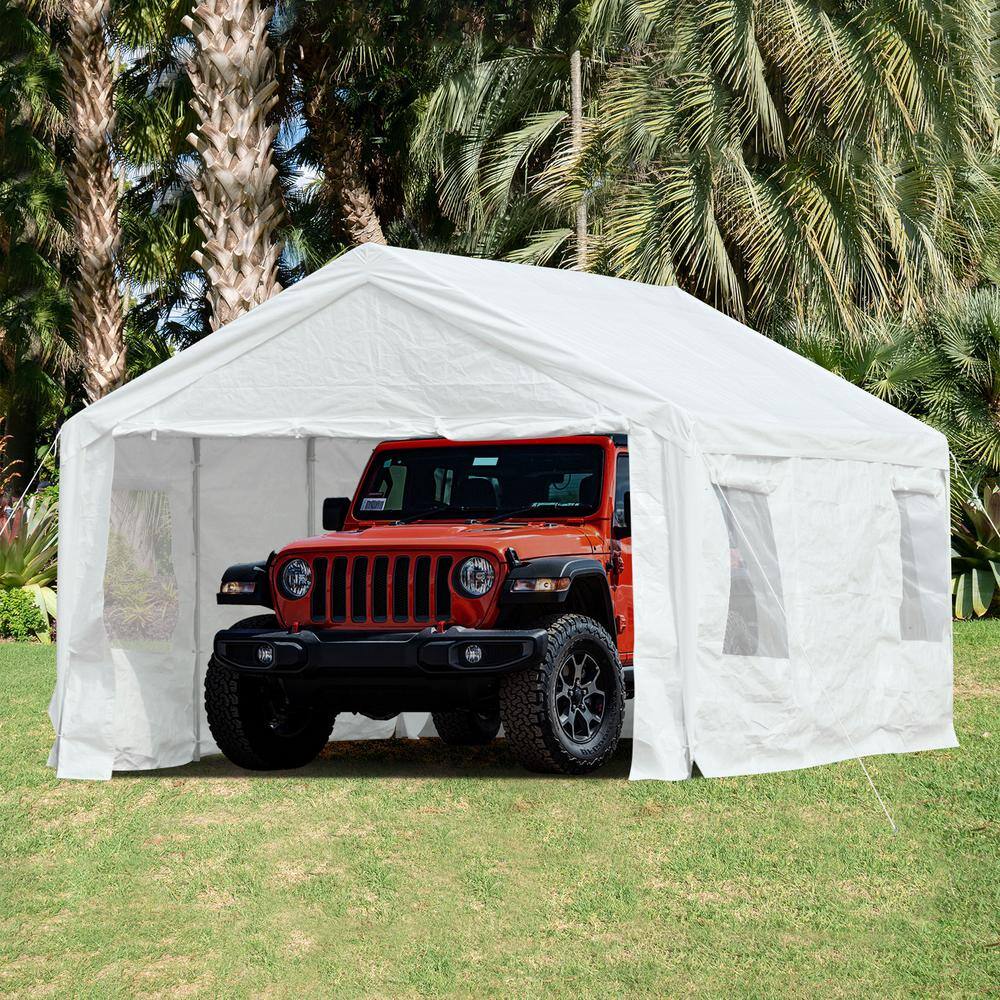 White 10' x 20' Portable Metal Frame Carport with Windows