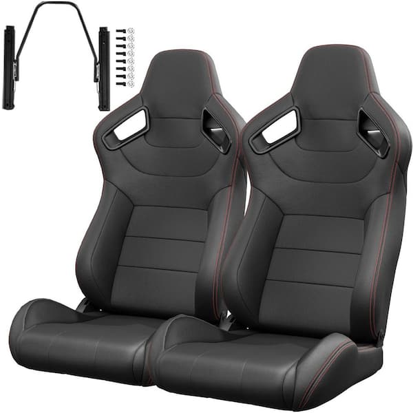 2Pcs Universal Bucket Racing Seats Reclinable Carbon Look Leather Back With Adjustor Slider(Not Including Seat Bracket)