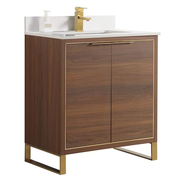 FINE FIXTURES Opulence 30 in. W x 18 in. D x 33.5 in. H Bath Vanity in Walnut Ebony with White Carrara Single sink Top
