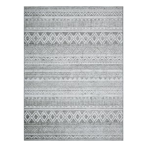 Gray/White 9 ft. x 12 ft. Moroccan Boho Modern Geometric Area Rug