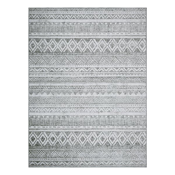 GlowSol Gray/White 9 ft. x 12 ft. Moroccan Boho Modern Geometric Area ...