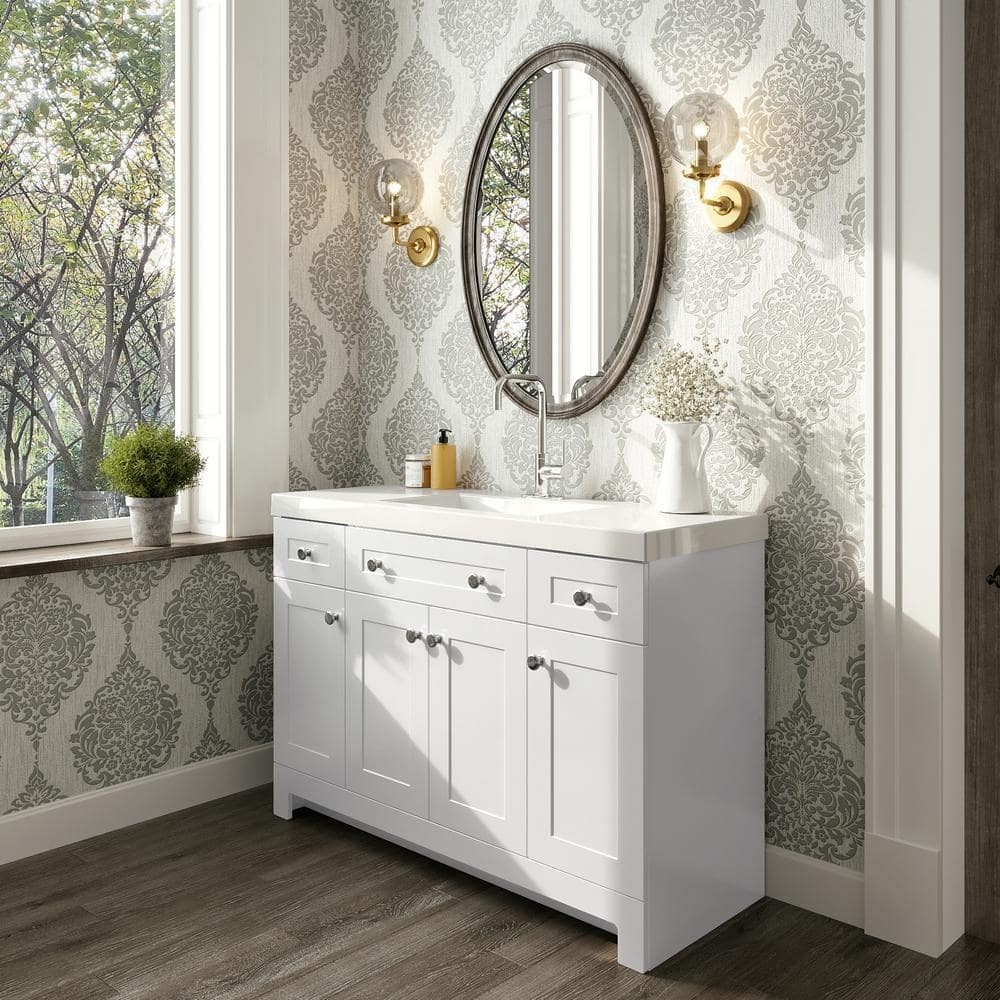 Glacier Bay Everdean 48 in. W x 19 in. D x 34 in. H Single Sink Freestanding Bath Vanity in White with White Cultured Marble Top -  EV48P2-WH