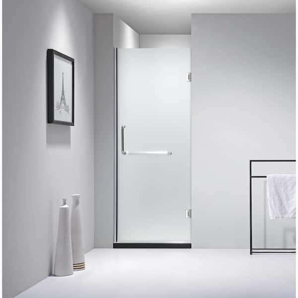 30 in. x 79 in. Frameless Hinged Shower Door Frosted Class in Stainless Steel with Handle