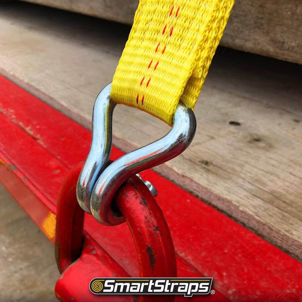Yellow 30 ft. Heavy-Duty Ratchet Tie Down Strap with J-Hook