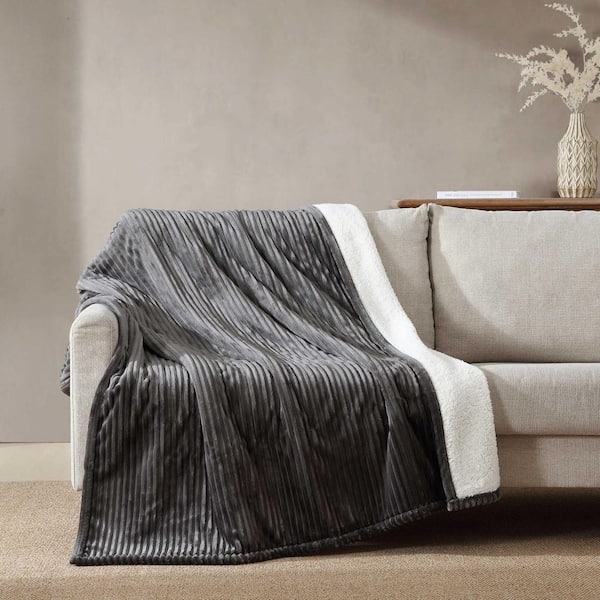 Mountain Valley 1-Piece Dark Grey Ultra Soft Plush Fleece 50 in. x 70 in. Heated Throw Blanket