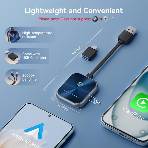 Wireless Adapter Adaptateur CarPlay & Android Auto Sans Fil Pour Audi Q2 ( 2017-2025) - 2-en-1 Plug & Play Carplay Sans Fil