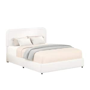 Liv Ivory Boucle Upholstered Metal Frame Storage Bed Queen Size Platform Bed with 2-Drawers