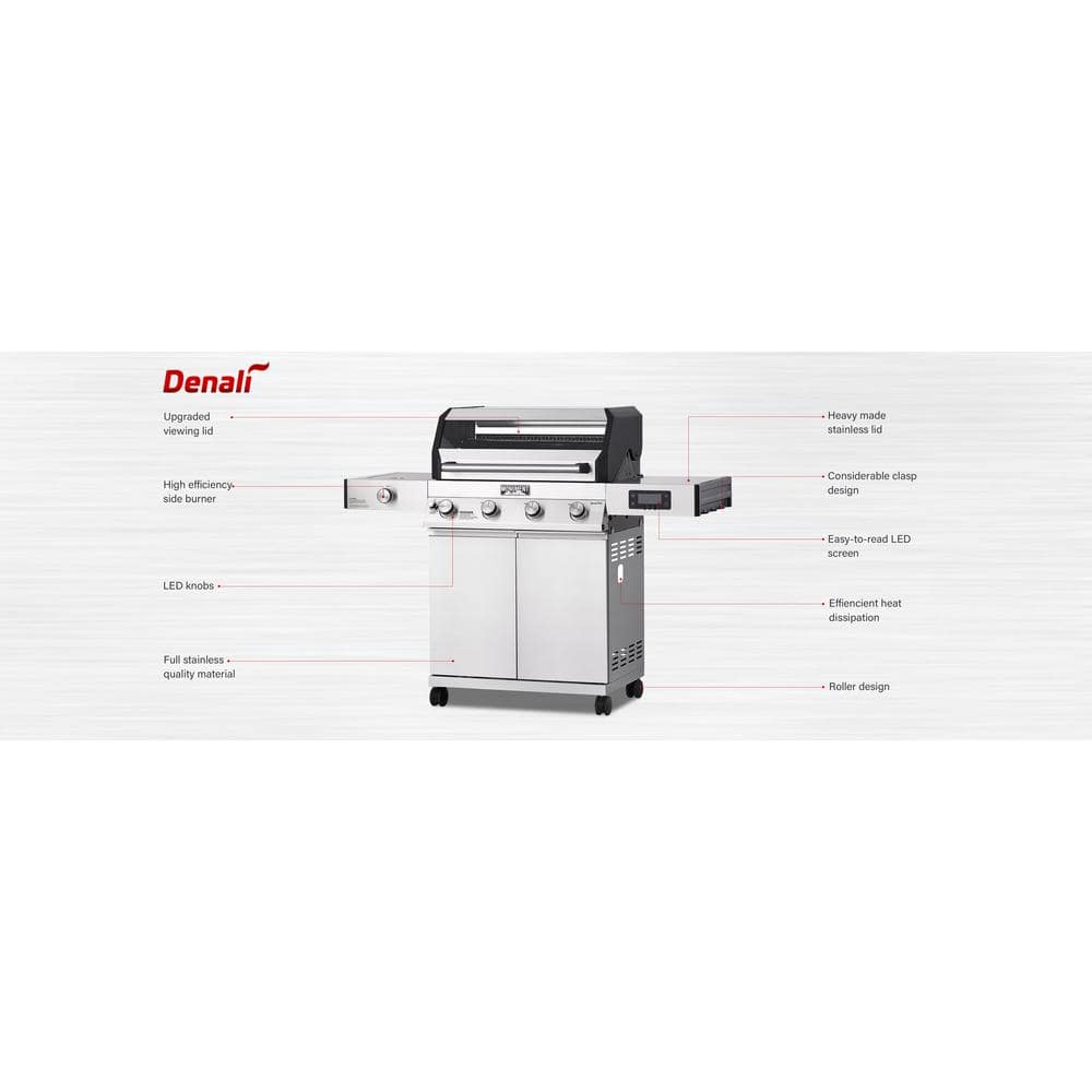 Denali 405 Stainless Steel Propane Gas Grill with Side Burner