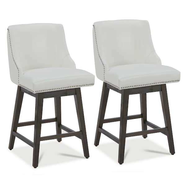Spruce & Spring Martin 26 in. White High Back Solid Wood Frame Swivel Counter Height Bar Stool with Faux Leather Seat(Set of 2)