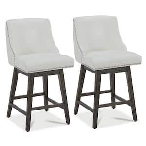 Martin 26 in. White High Back Solid Wood Frame Swivel Counter Height Bar Stool with Faux Leather Seat(Set of 2)
