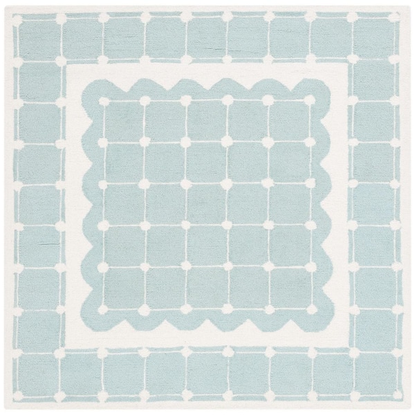 Kids 5 ft. x 5 ft. Turquoise/Ivory Geometric Border Square Area Rug