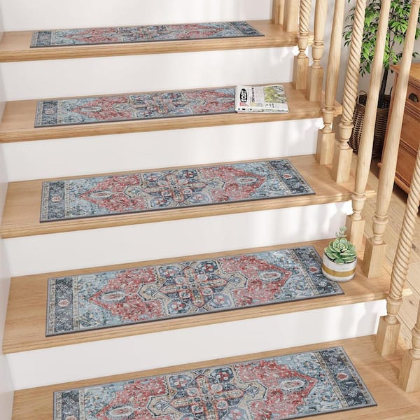 Blue/Red 8 in. x 30 in. Stair Tread Cover Set (Set of 15)