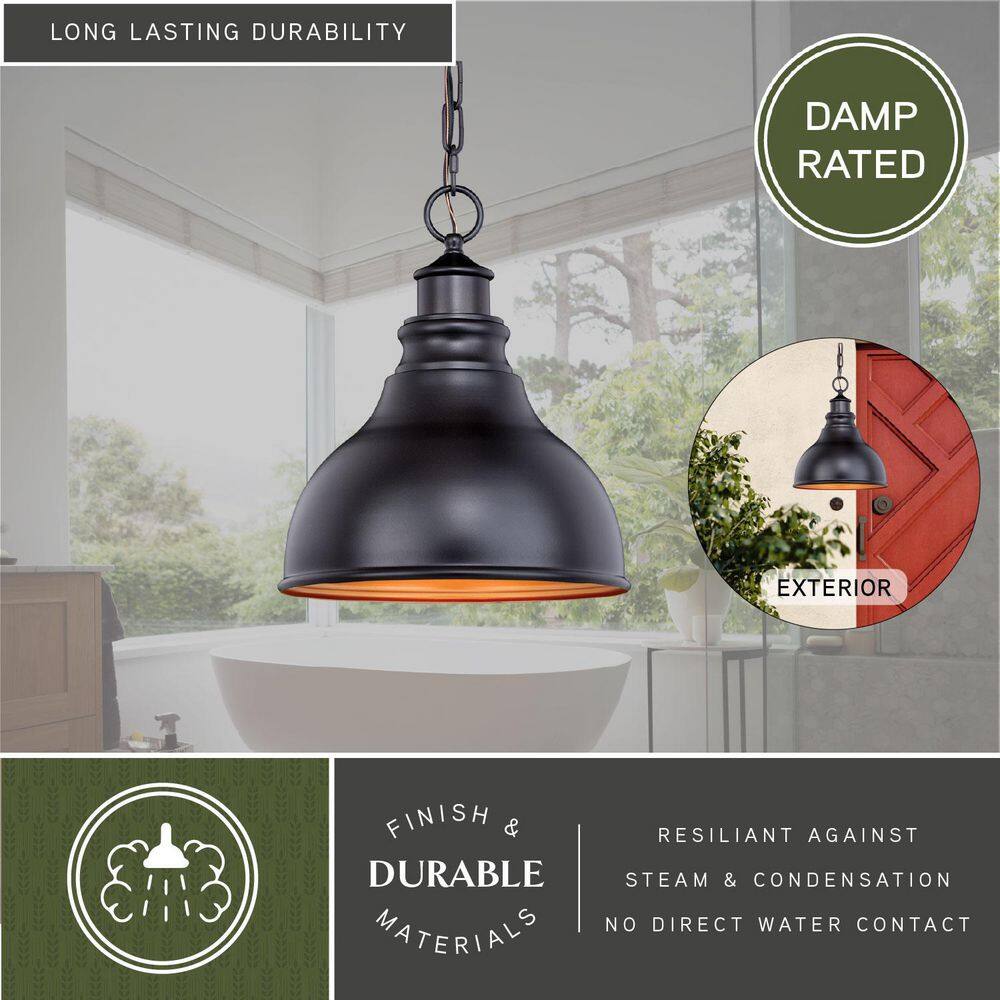 Oil Burnished Bronze Farmhouse Pendant Light with Gold Interior