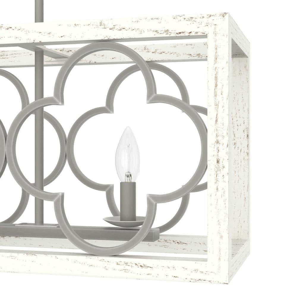 White Painted Concrete 4-Light Linear Chandelier