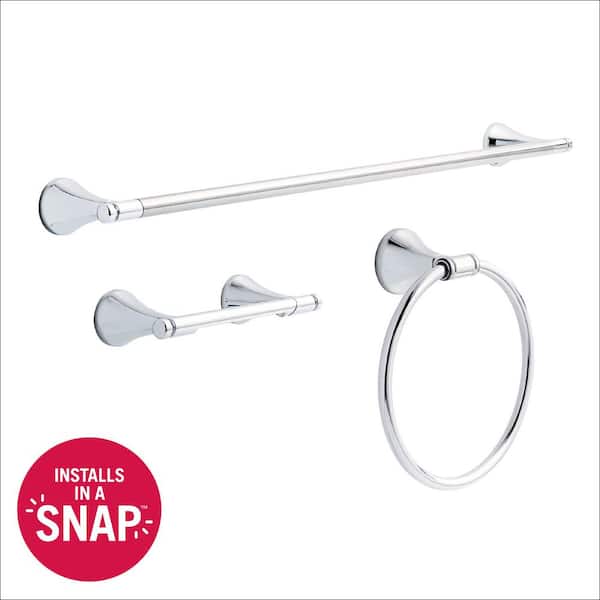 Foundations Design Series 3-Piece Bath Hardware Set 24 in. Towel Bar, Toilet Paper Holder, Towel Ring in Polished Chrome